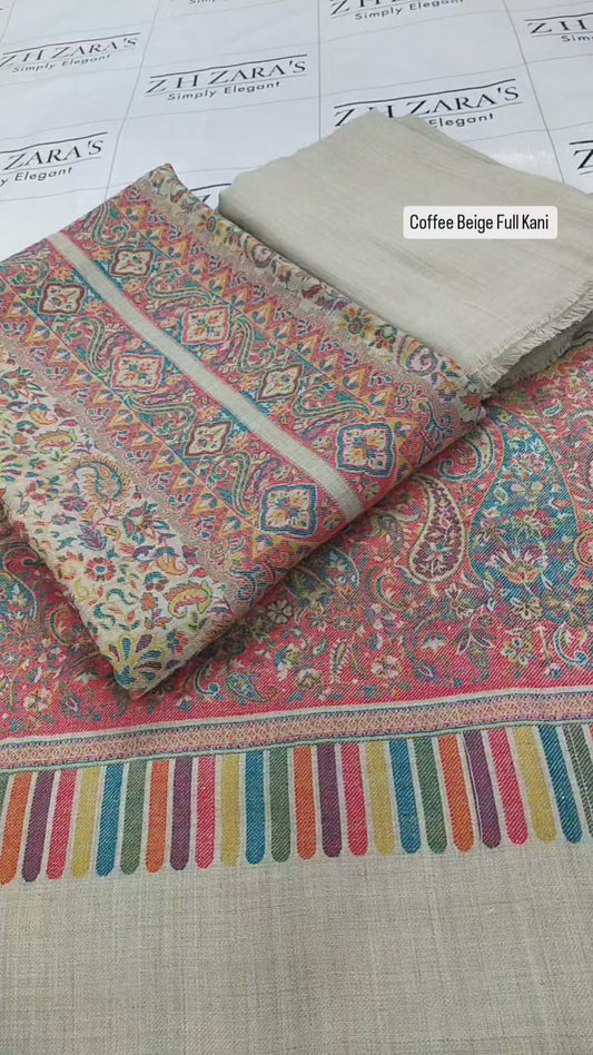 Coffee Beige Full Kani Pashmina 3pc
