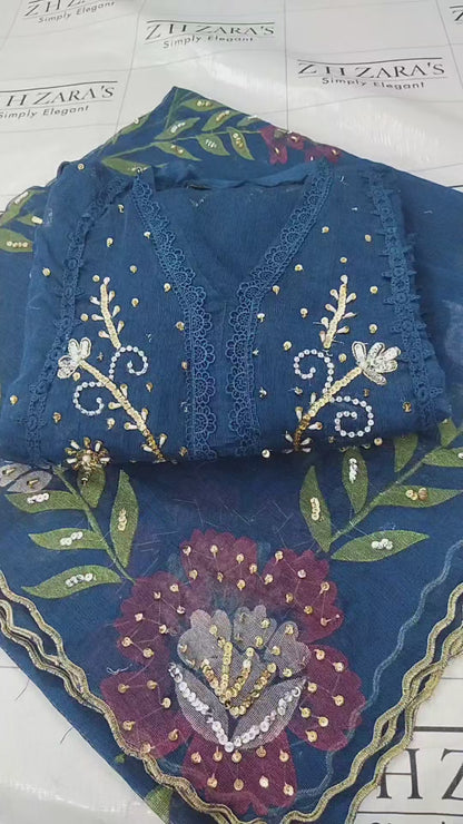 Peacock Blue Brush & Beads 2pc