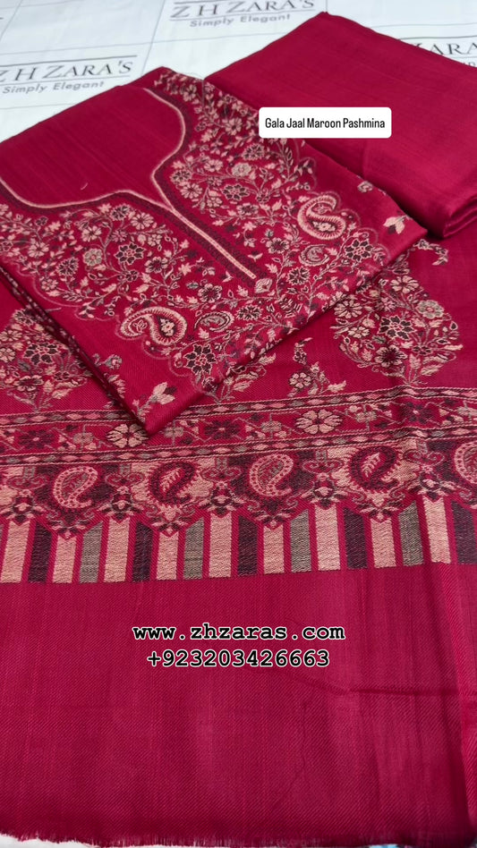 Gala Jaal Maroon Pashmina 3pc