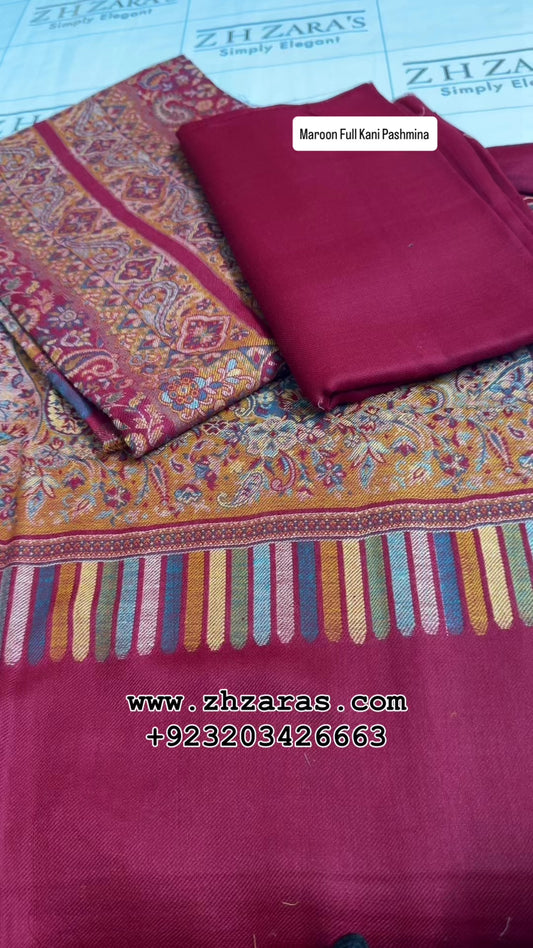 Maroon Full Kani Pashmina 3pc