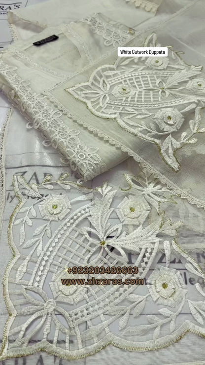 White Duppata Cutwork 2pc