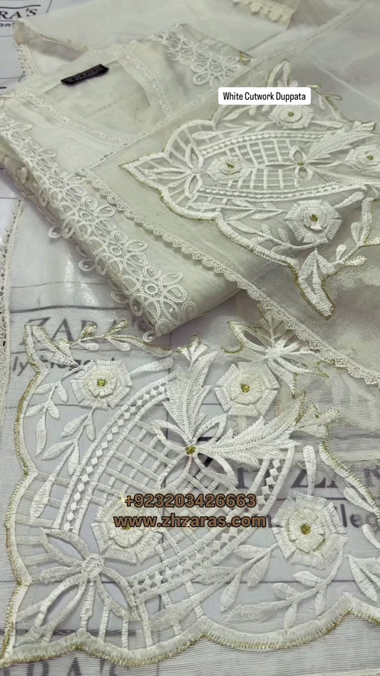 White Duppata Cutwork 2pc