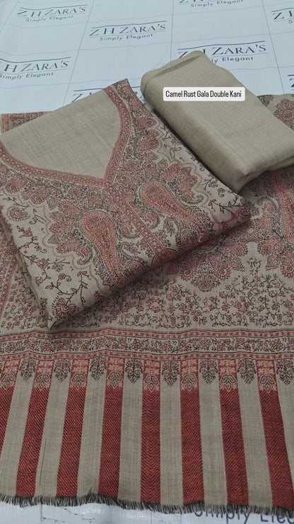 Camel Rust Gala Double Kani Pashmina 3pc