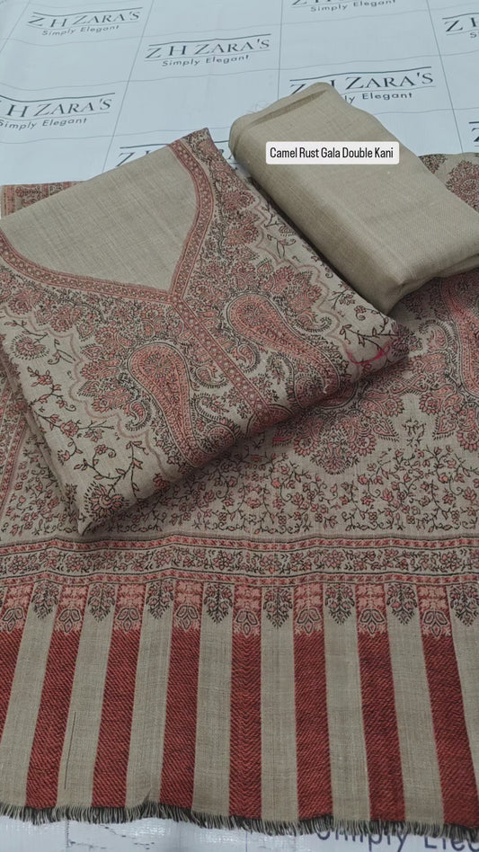 Camel Rust Gala Double Kani Pashmina 3pc