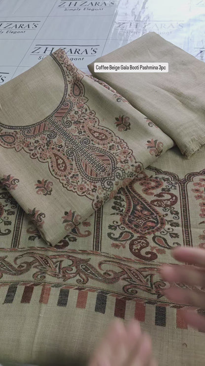 Coffee Gala Booti Pashmina 3pc