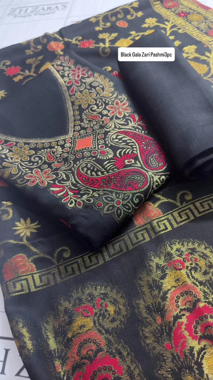 Black Gala Zari Pashmina 3pc