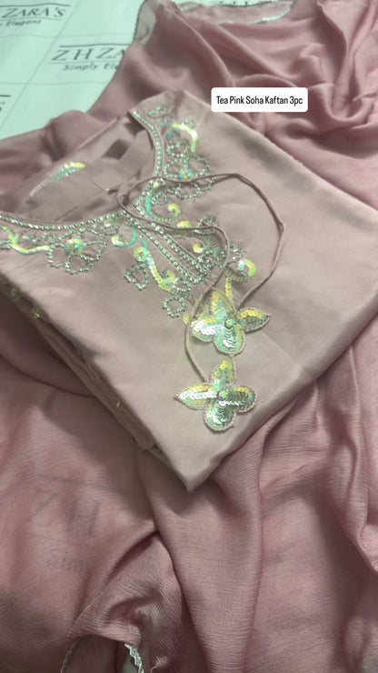 Tea Pink Soha Kaftan 3pc