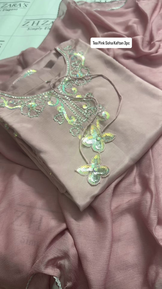 Tea Pink Soha Kaftan 3pc
