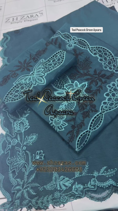 Teal Peacock Green Apsara 3pc