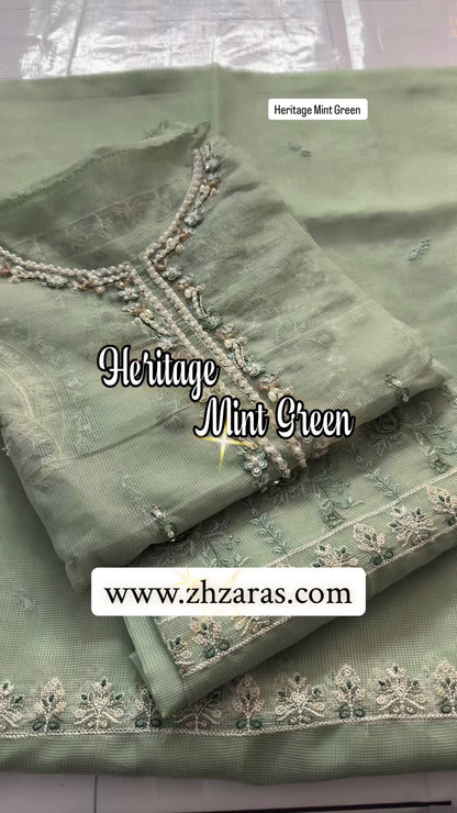 Heritage Mint Green Hand Embellished