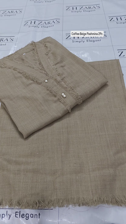 Coffee Beige Pashmina 2pc Stitched