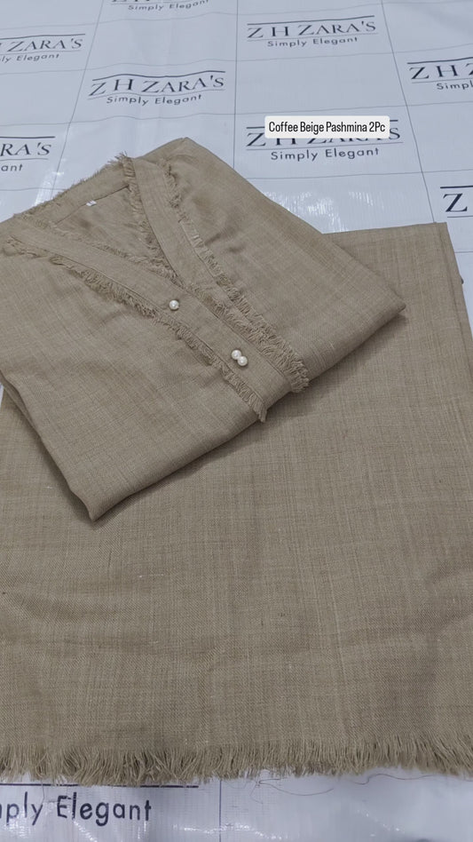 Coffee Beige Pashmina 2pc Stitched