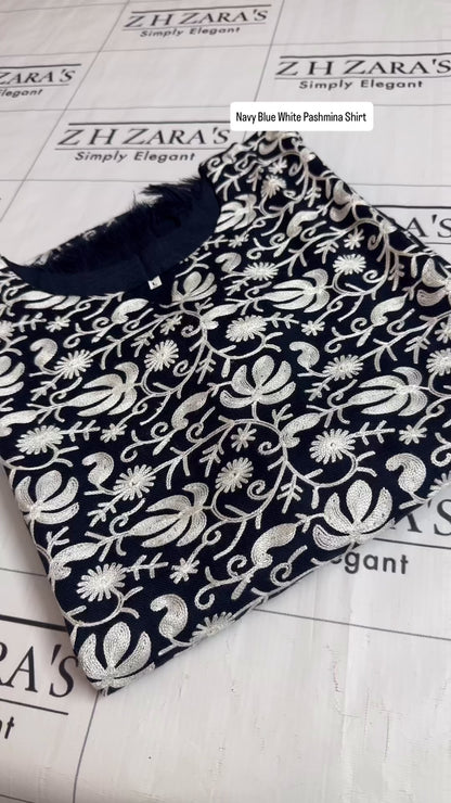 Navy Blue White Pashmina Kaftan Shirt