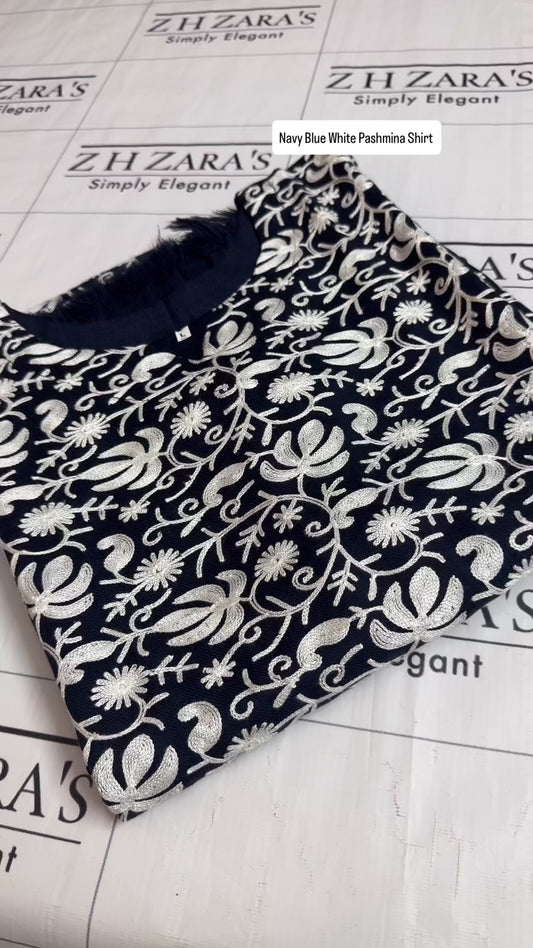 Navy Blue White Pashmina Kaftan Shirt
