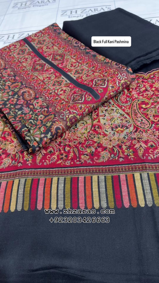 Black Full Kani Pashmina 3pc