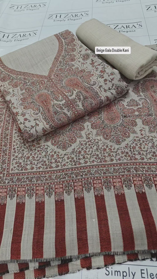 Beige Gala Double Kani Pashmina 3pc
