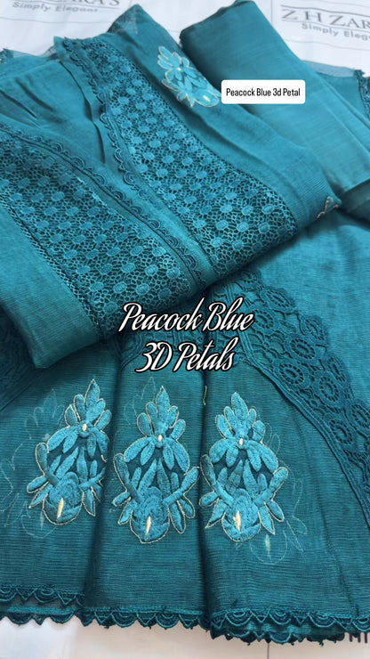 Peacock Blue 3d Petals 3pc