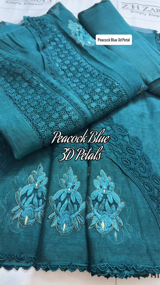Peacock Blue 3d Petals 3pc