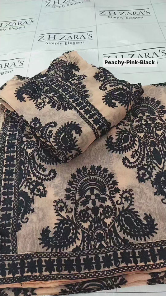 Peachy Pink Black Stitched 2pc