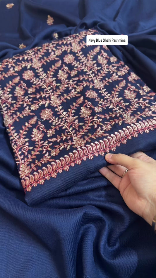 Navy Blue Shahi Pashmina 3pc