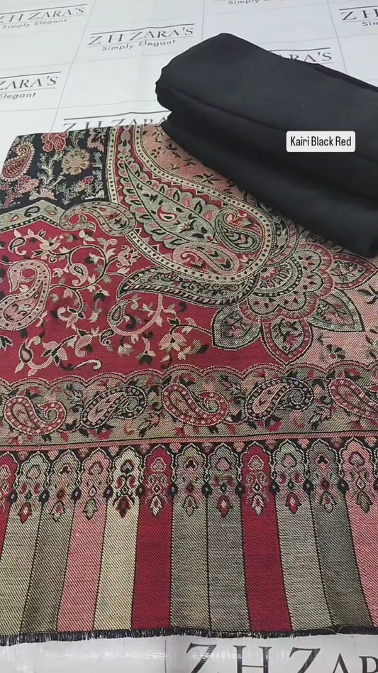 Kairi Black Red Kani Pashmina 3pc