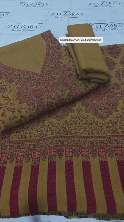 Mustard Maroon Gala Double Kani Pashmina 3pc
