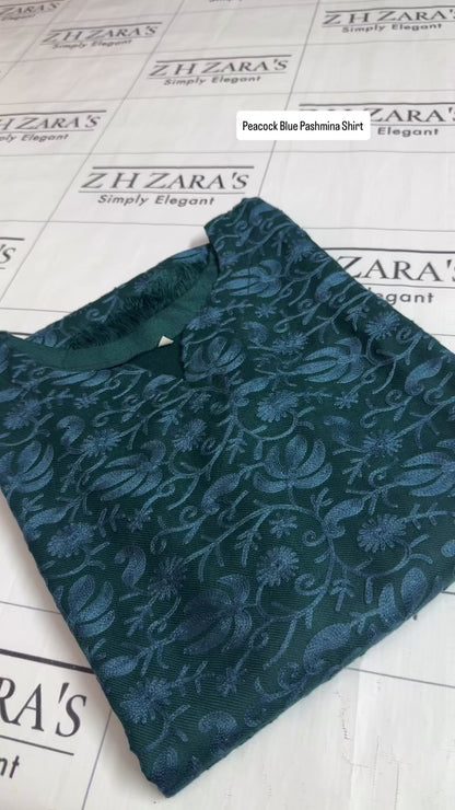 Peacock Blue Pashmina Kaftan Shirt