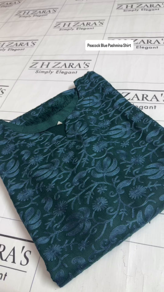 Peacock Blue Pashmina Kaftan Shirt