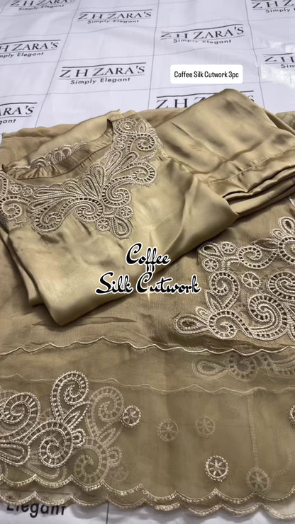 Coffee Silk Cutwork 3pc
