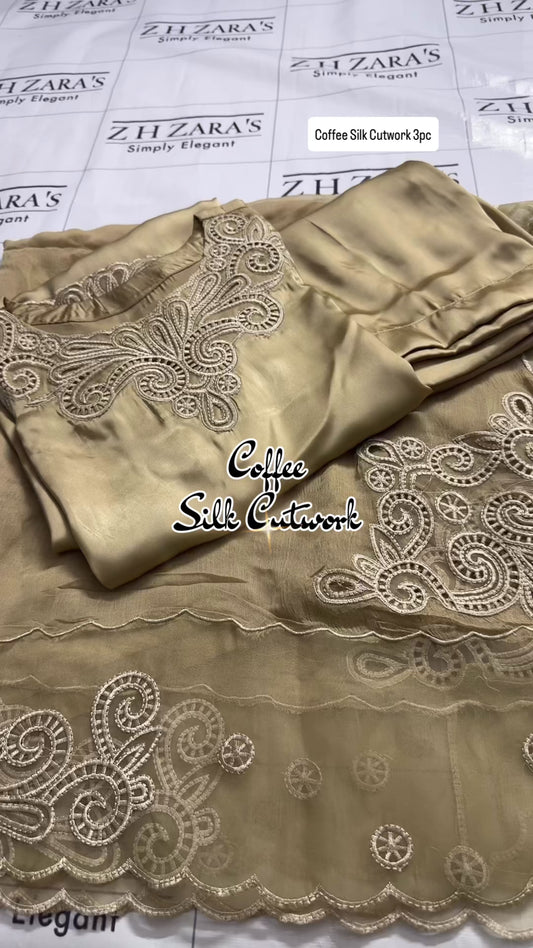 Coffee Silk Cutwork 3pc