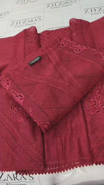 Duppata Cutwork Ruby Maroon 2pc