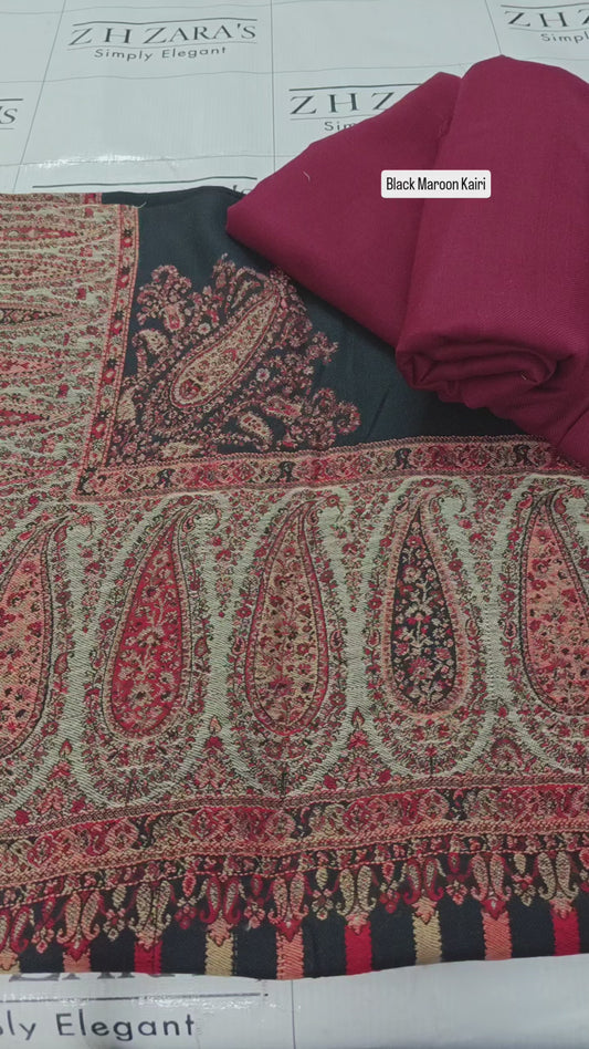 Black Maroon Kari Pashmina Shawl & 3pc