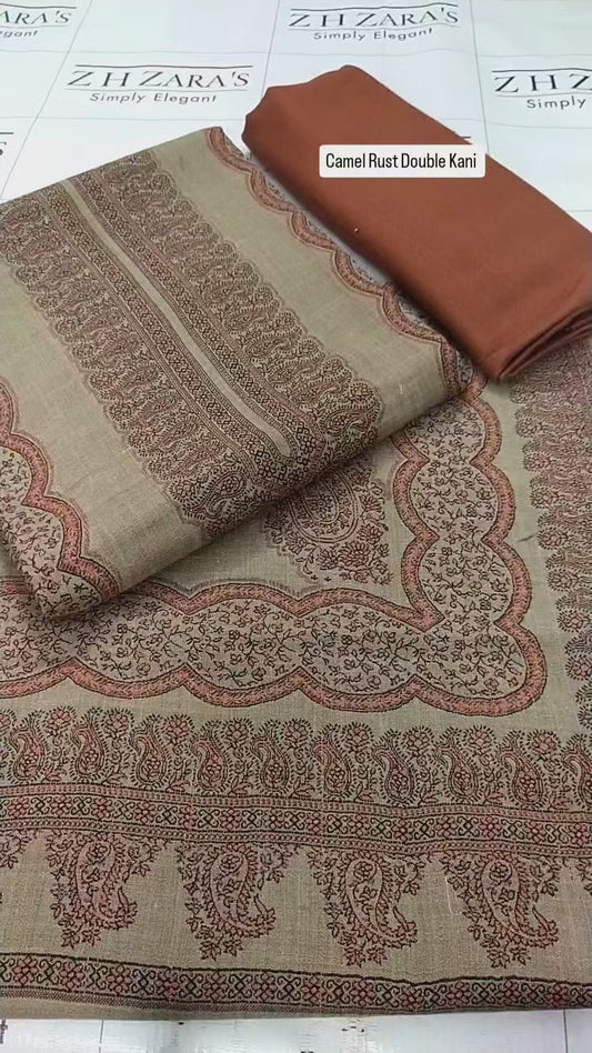 Camel Rust Double Kani Pashmina 3pc