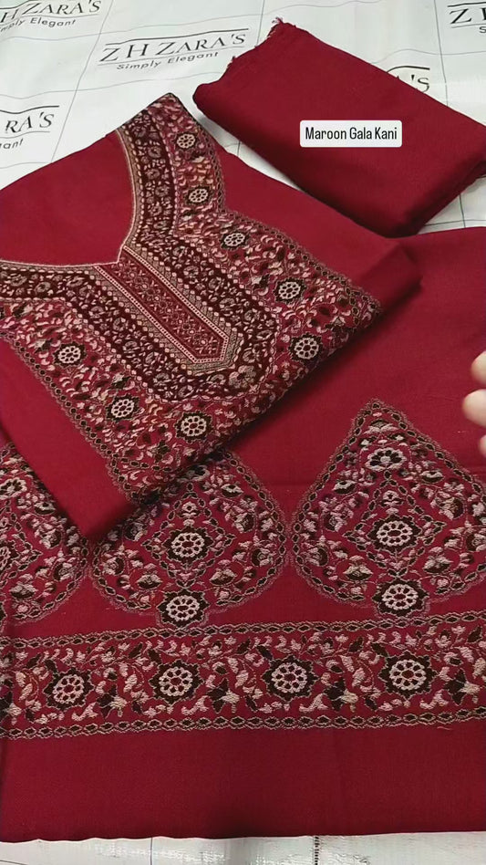 Maroon Gala Kani Pashmina 3pc