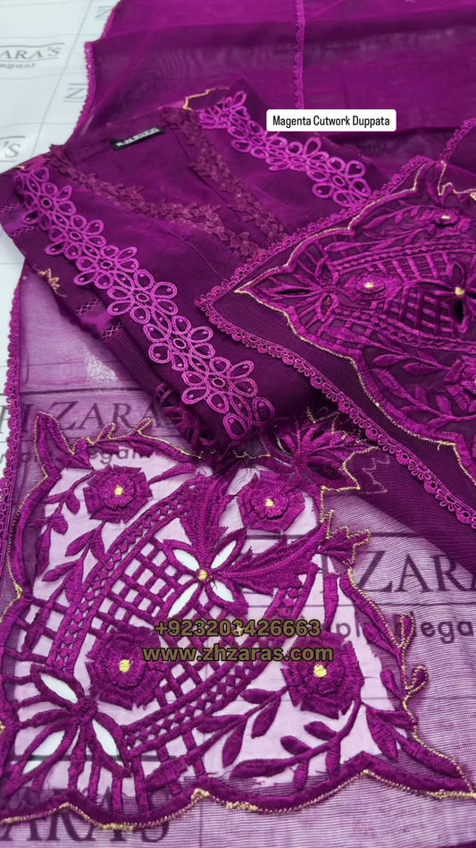 Magenta Duppata Cutwork 2pc