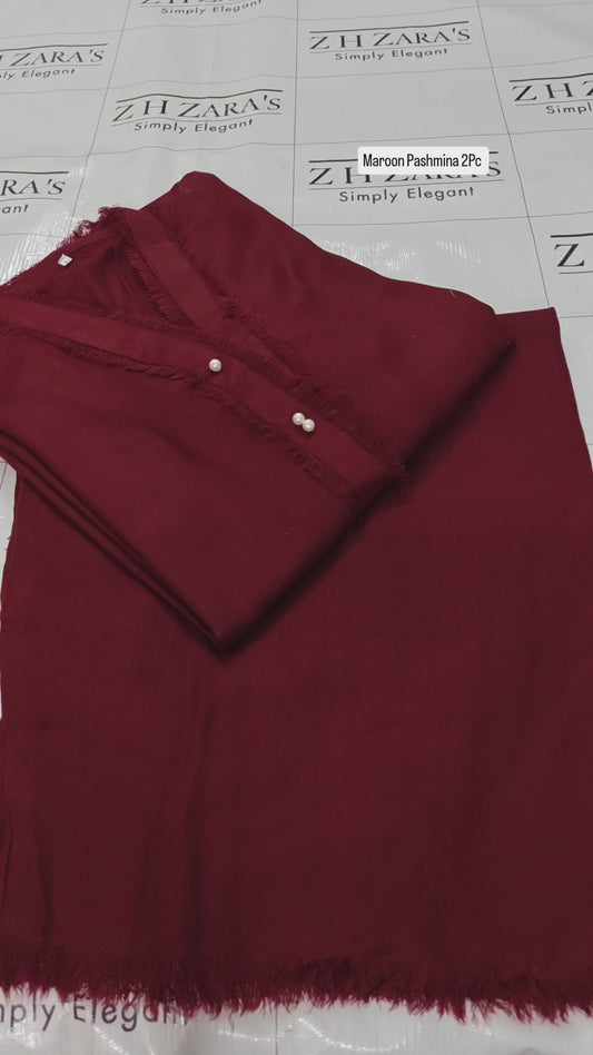 Deep Maroon Pashmina 2pc Stitched