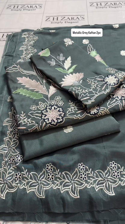 Metallic Grey Kaftan 2pc