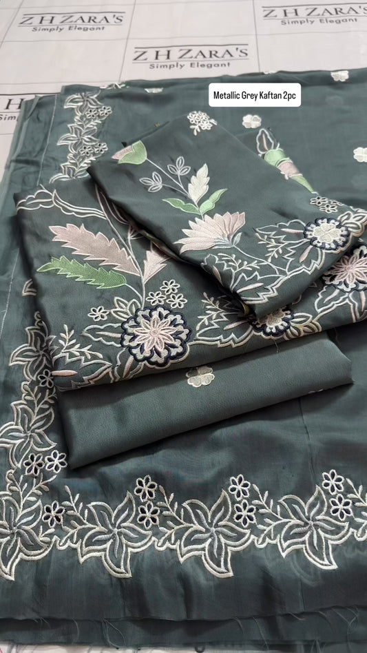 Metallic Grey Kaftan 2pc