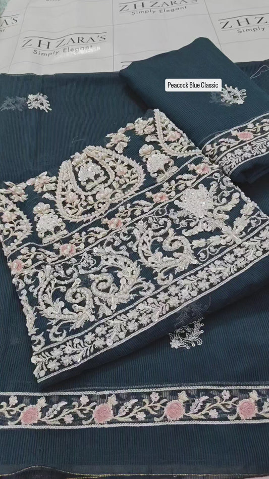 Classic Peacock Blue Hand Embellished