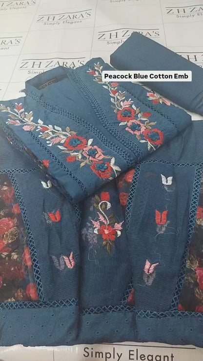Luxury Lawn Peacock Blue 3pc