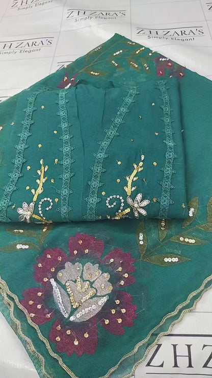 Emerald Green Brush & Beads 2pc