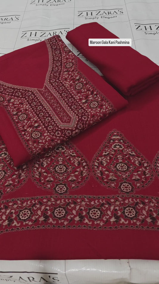 Maroon Gala Kani Pashmina 3pc