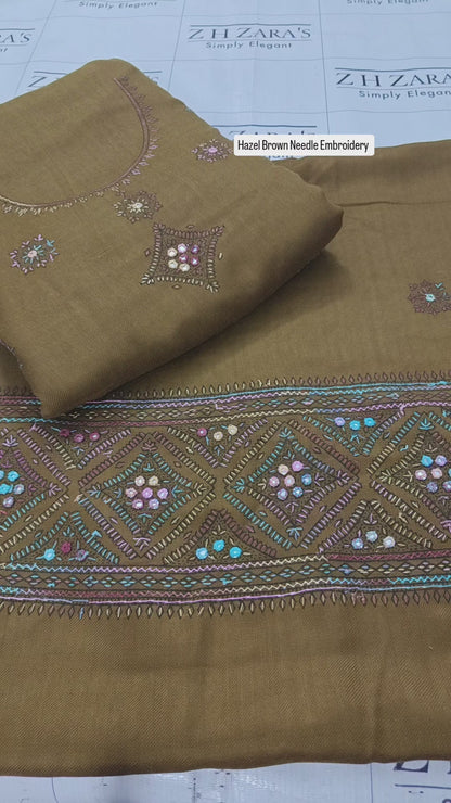 Hazel Brown Needle Embroidery Pashmina 3pc