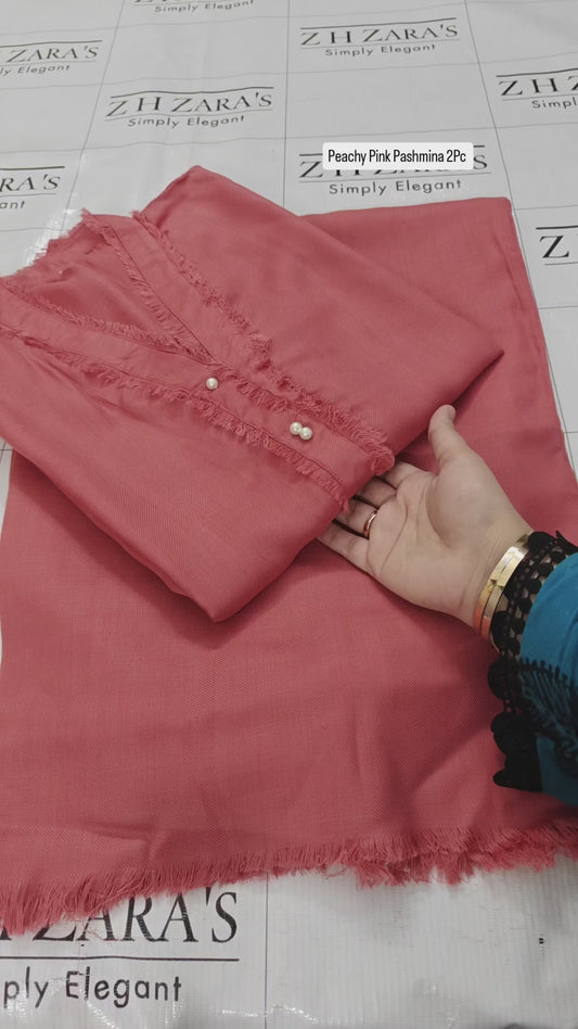 Peachy Pink Pashmina 2pc Stitched