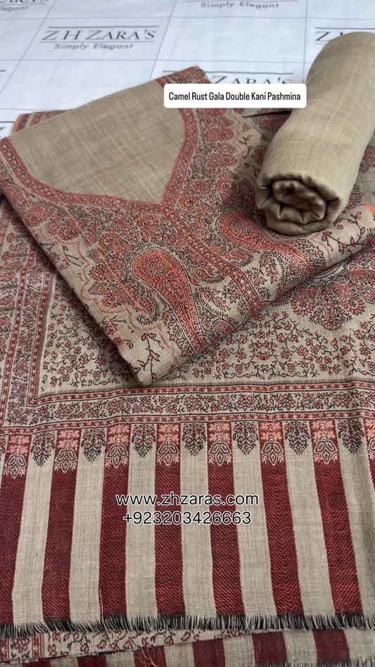 Camel Rust Gala Double Kani Pashmina 3pc