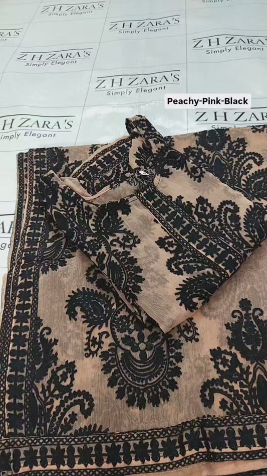 Peachy Pink Black Stitched 2pc