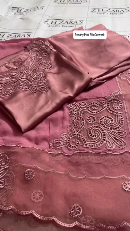 Tea Pink Silk Cutwork 3pc