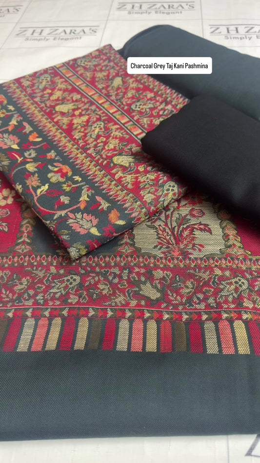Charcoal Grey Taj Kani Pashmina 3pc