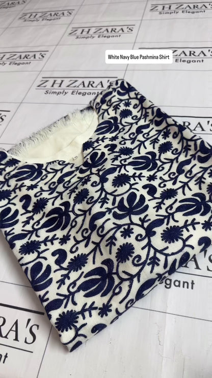 White Navy Pashmina Kaftan Shirt