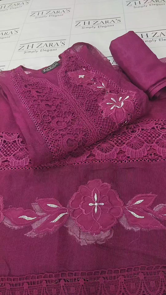 Silk Applique 3pc Magenta Hot Pink